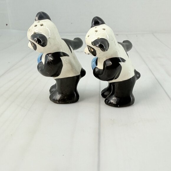 Vintage Salt & Pepper Shakers Dancing Panda Bears Ceramic Figurine Set Japan - Picture 3 of 11
